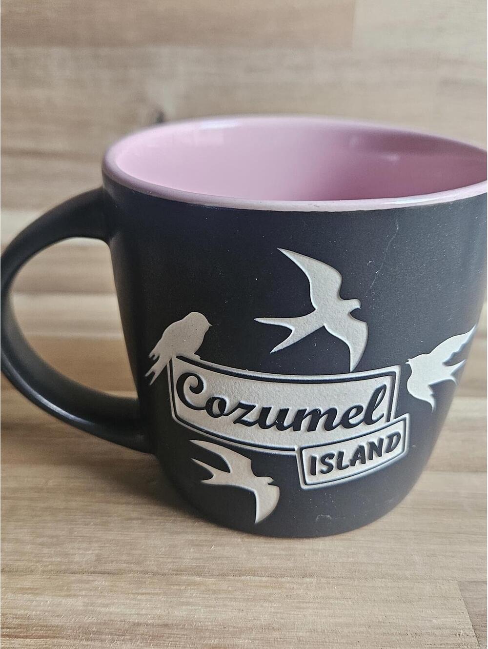 Cozumel Island Mexico Matte Black and Pink Ceramic Mug 3.25 In Tall Souvenir
